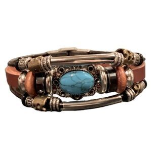 The Eccentric - Layered Western Bracelet - Faux Turquoise & PU Leather